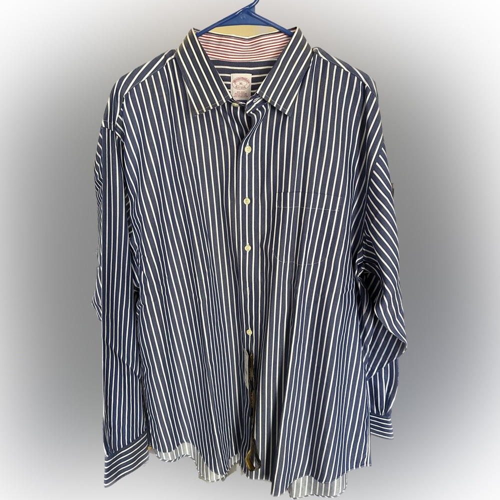 Brooks Brothers Button Up Dress Shirt Men’s Blue White Striped XL NWT